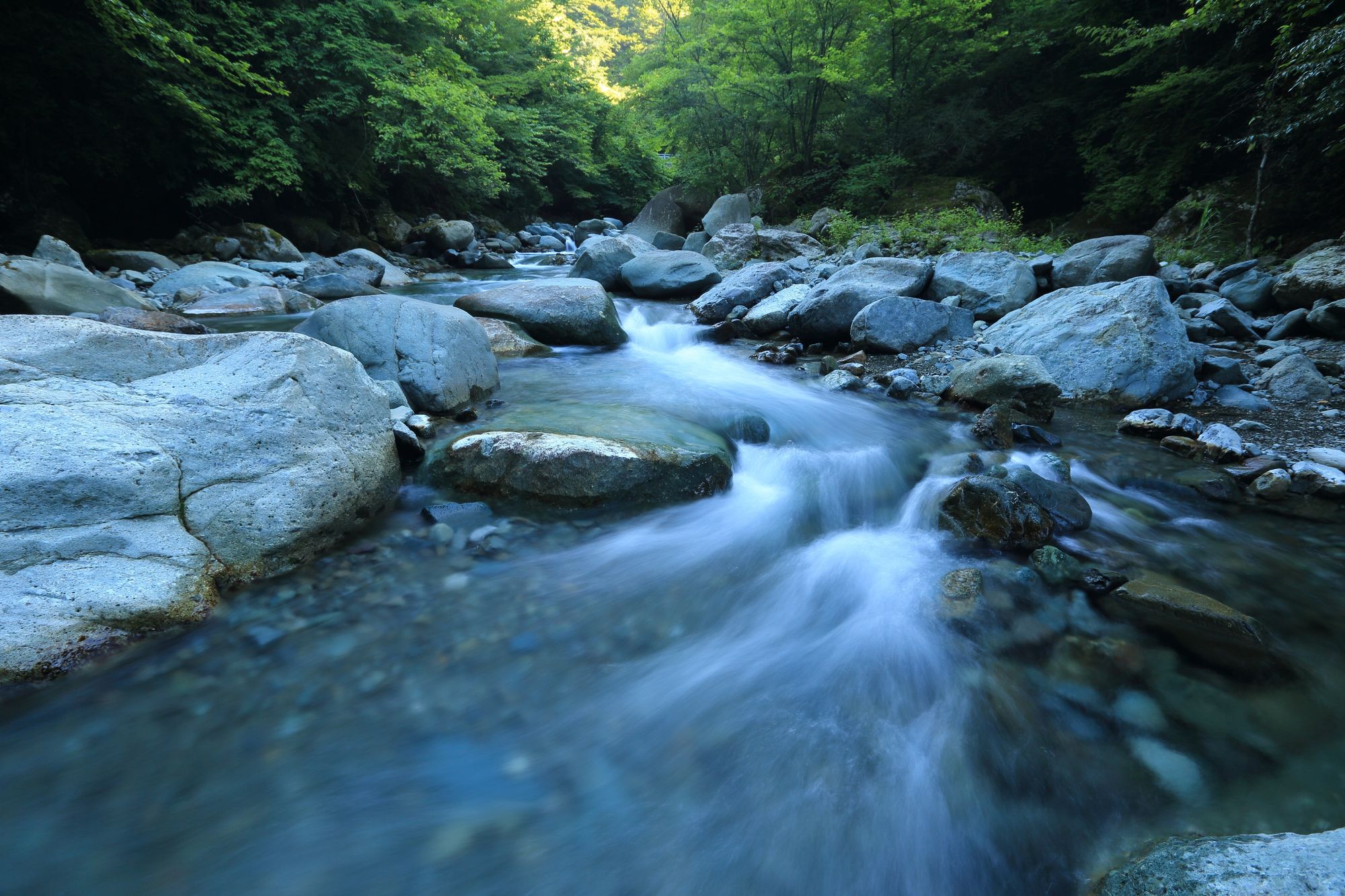 Water flowing between rocks in a stream